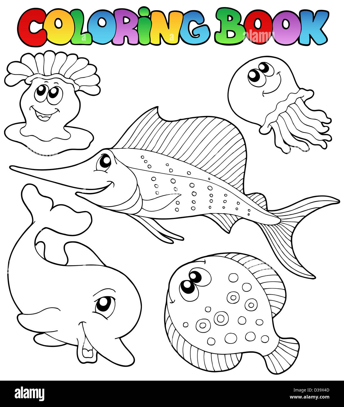 Libro para colorear con animales del mar 2 - Ilustración temática  Fotografía de stock - Alamy