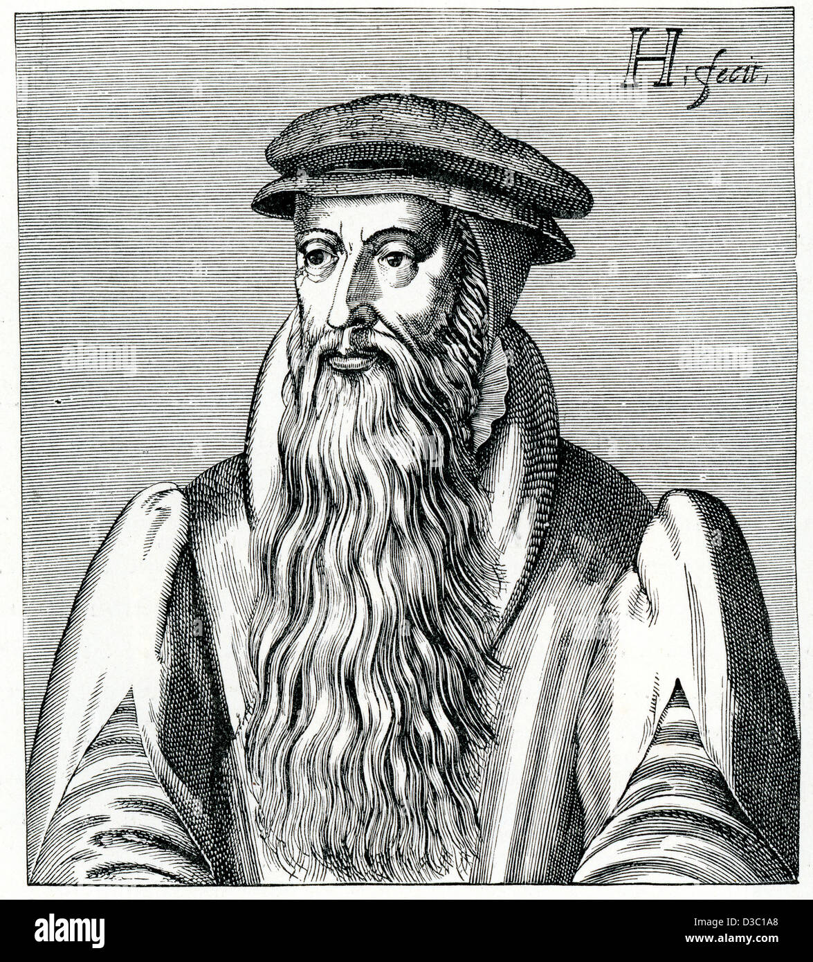 Retrato después H Hondius de John Knox un clérigo escocés y líder de la Reforma Protestante Foto de stock