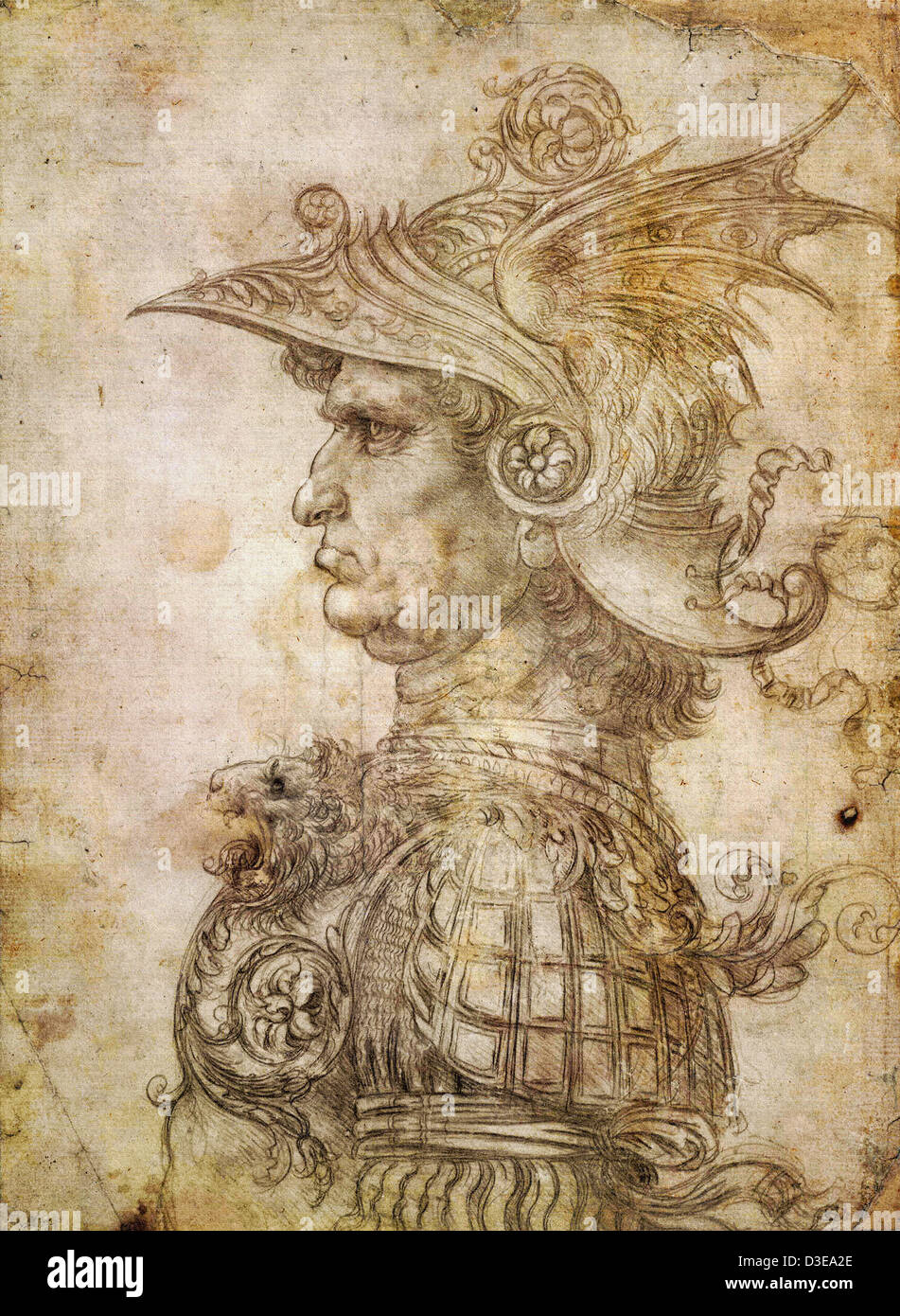 Leonardo da Vinci, La cabeza de un guerrero. 1475-80 consejeros del Museo Británico Foto de stock