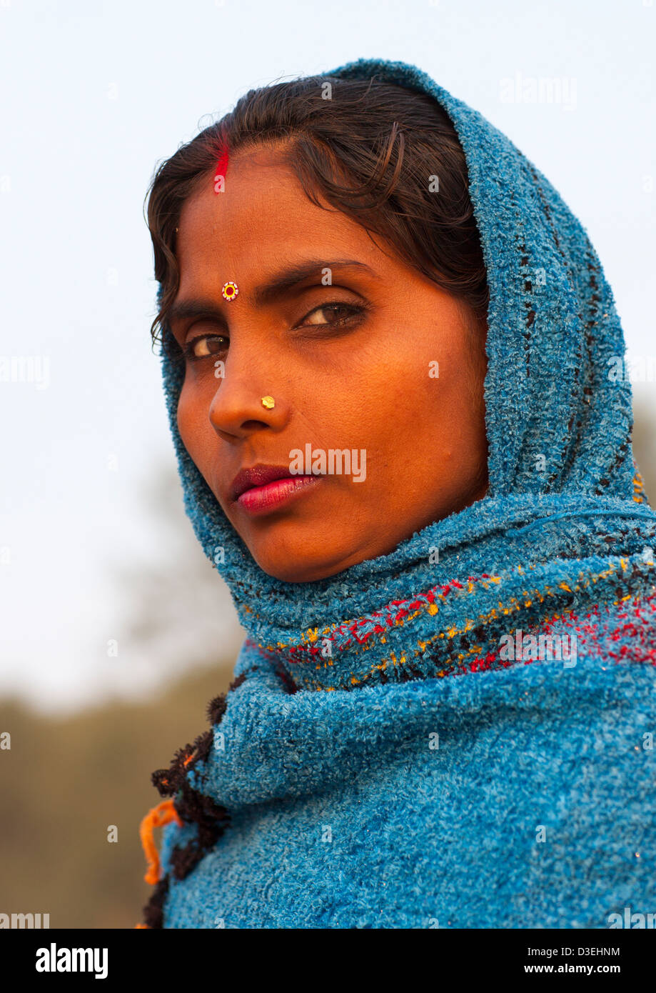 Peregrino en el Maha Kumbh Mela, Allahabad, India Foto de stock