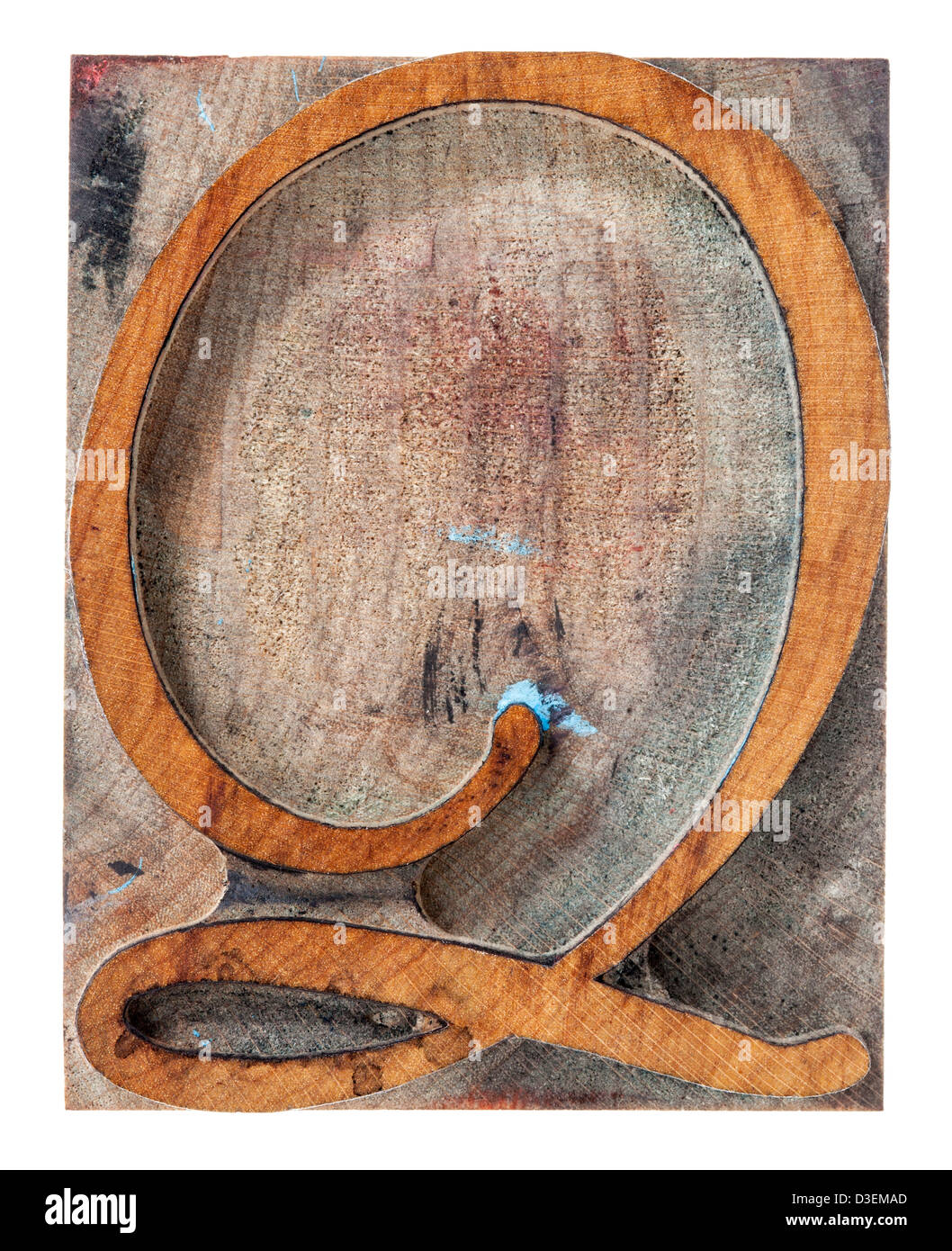 Letra Q ornamentales - fuente script - Tipografía aislados maderas de tipo bloque de impresión Foto de stock