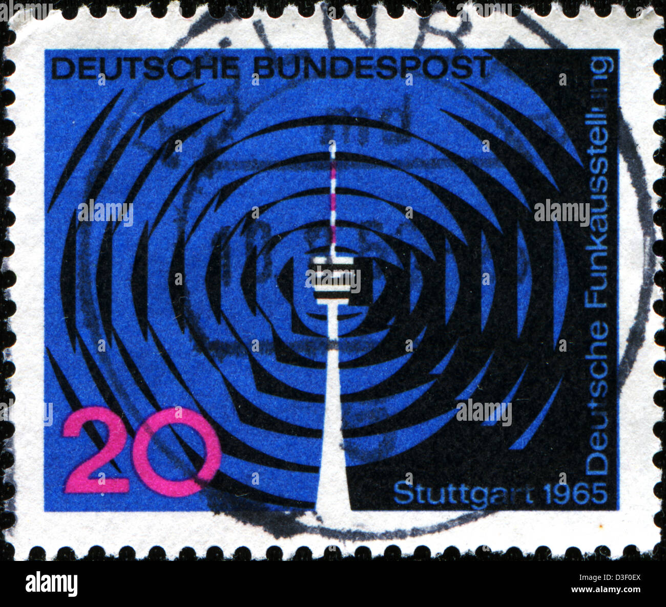 Alemania: circa 1965: un sello impreso en República Federal de Alemania muestra la torre de televisión, Stuttgart, circa 1965 Foto de stock