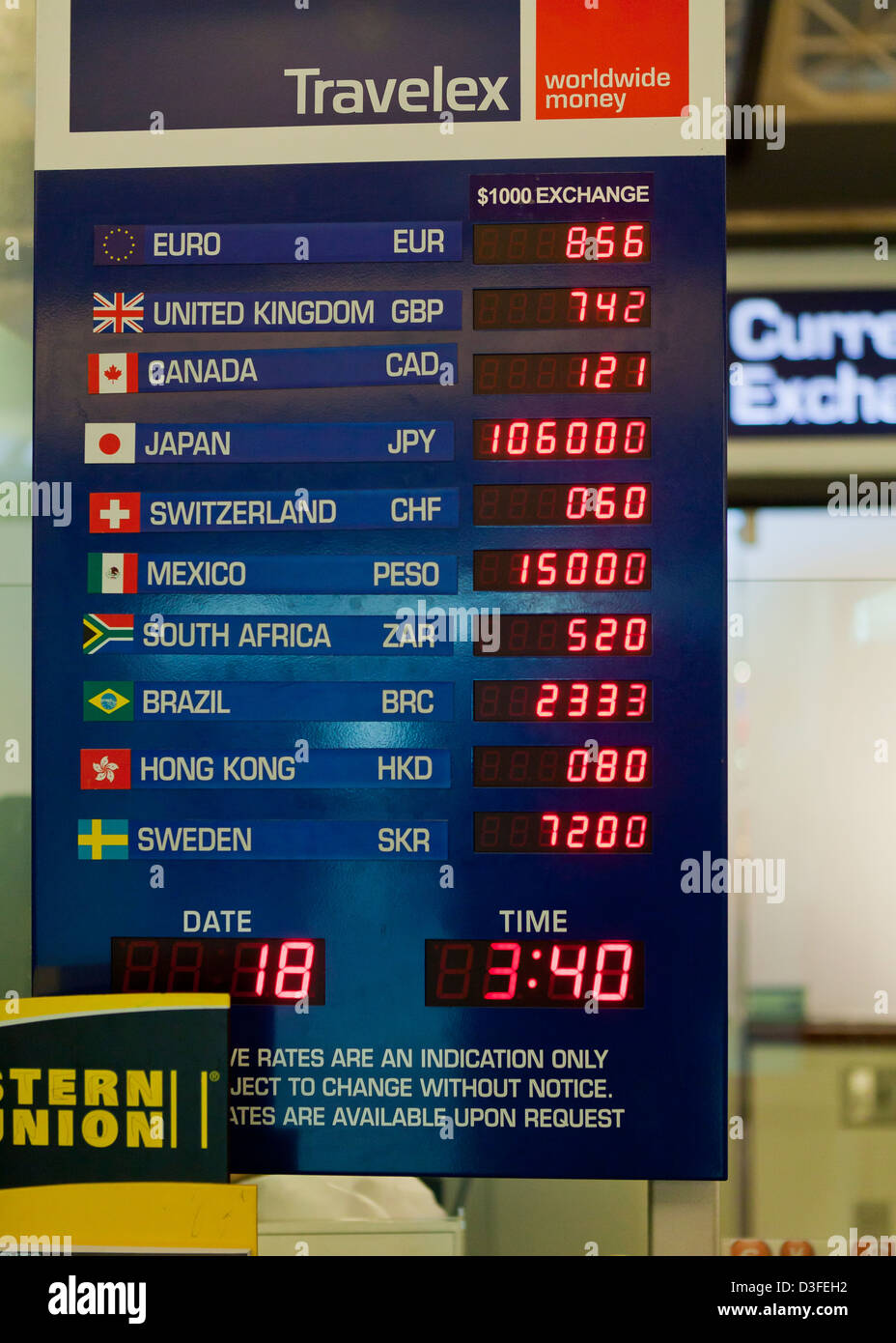 Tasa de cambio de moneda board - EE.UU. Foto de stock