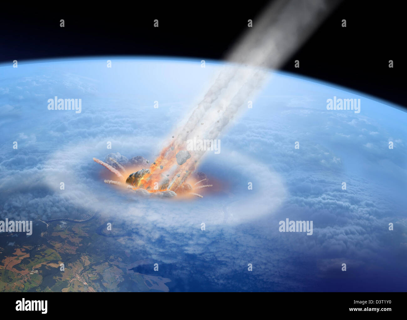 Impacto de un asteroide en la tierra Foto de stock