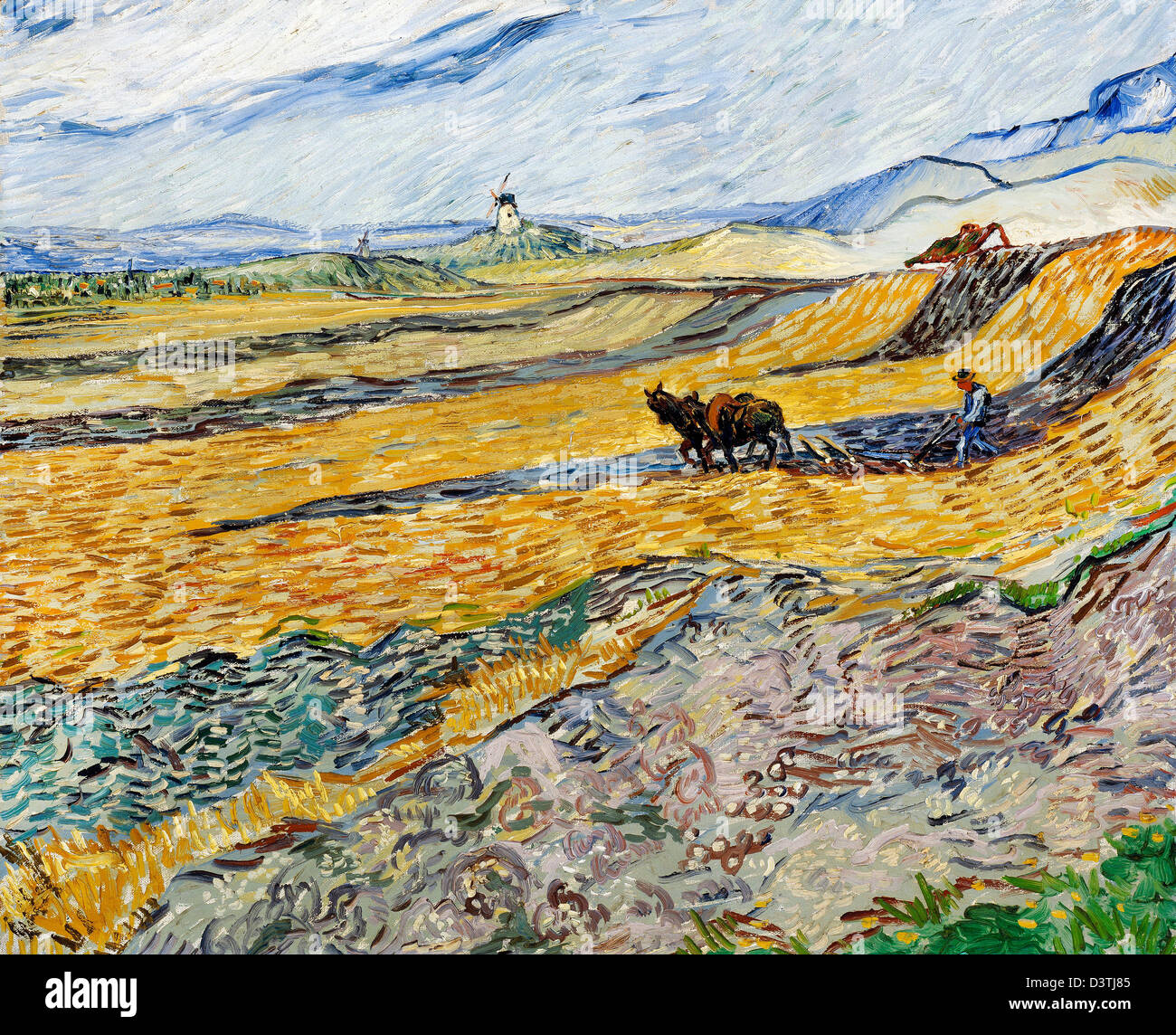 Vincent van Gogh, campo cerrado con Plowman 1889 Óleo sobre lienzo. Museo de Bellas Artes de Boston, Massachusetts Foto de stock