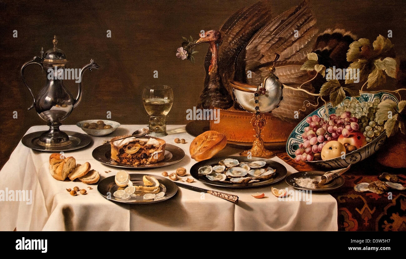 Todavía viven con Turquía 1627 tarta Pieter Claesz Holanda Holandesa Foto de stock