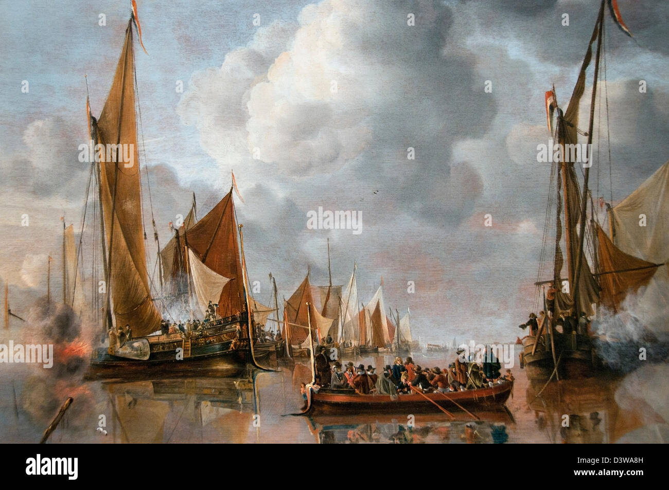 La flota en casa saludando la barcaza estatal 1650 Jan van Capelle Holanda Holandesa ( fragmento ) Foto de stock