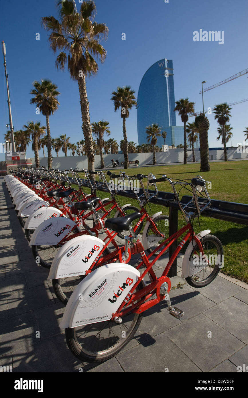 Barcelona, España, Bicing es tomar el sistema de alquiler de bicicletas públicas Foto de stock