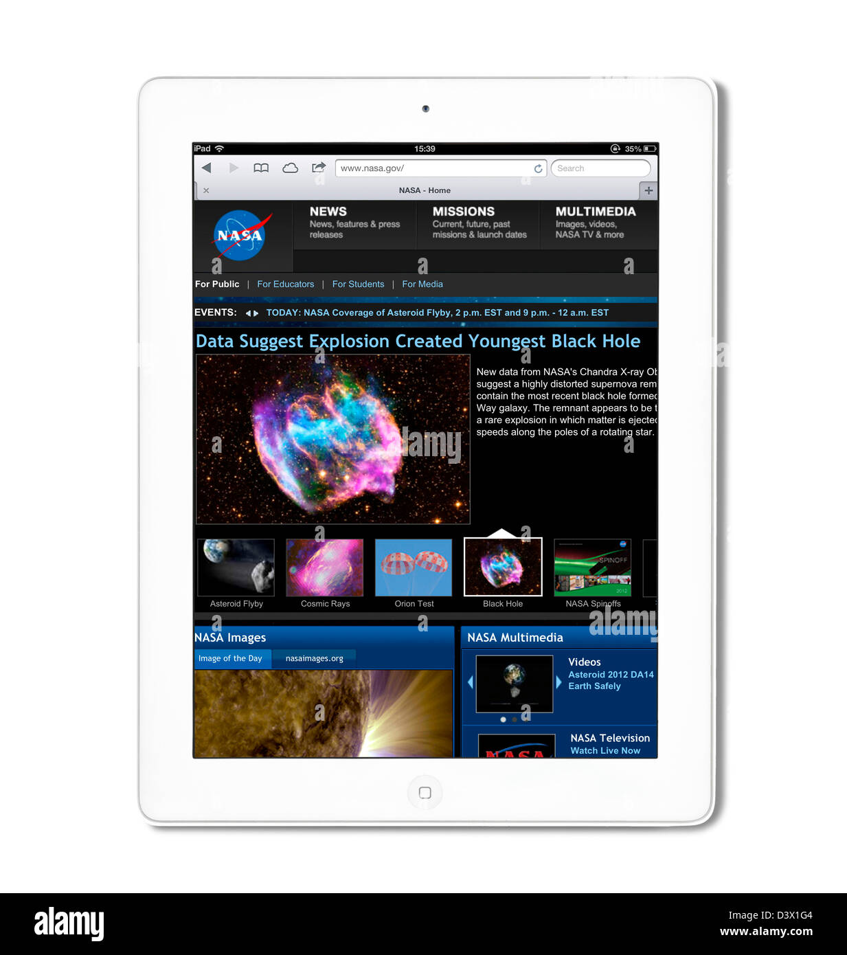 El sitio web oficial de la NASA ver en un iPad 4ª generación Foto de stock