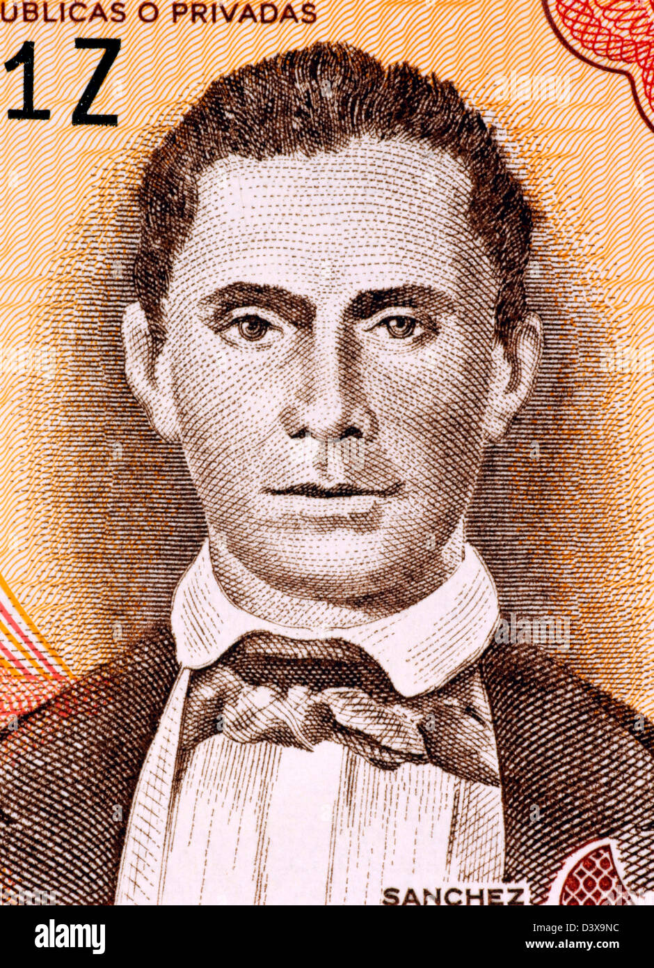 Jorge Noceda Sánchez (1931-1987) en 5 Pesos Oro 1997 Billete de República Dominicana. Foto de stock