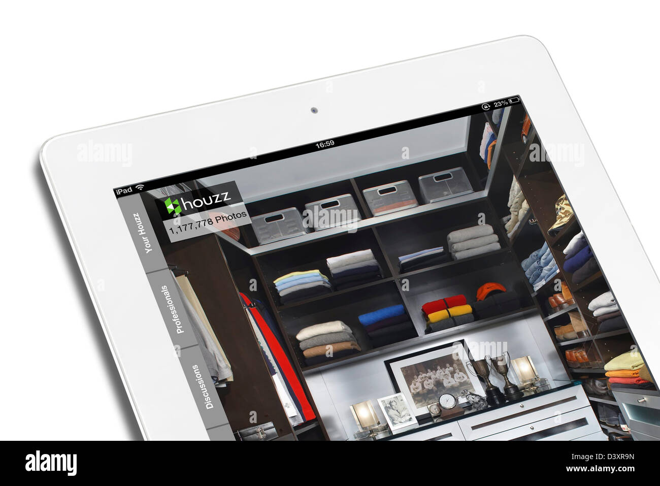 El diseño, la arquitectura y la Houzz.com home improvement sitio visto en un iPad 4 Foto de stock