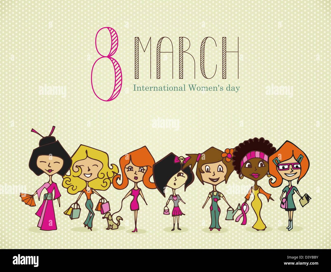 Las diferentes culturas las mujeres en 8 de marzo Día de la mujer tarjeta de  felicitación. Capas de archivo vectorial para una manipulación fácil y  coloración Fotografía de stock - Alamy