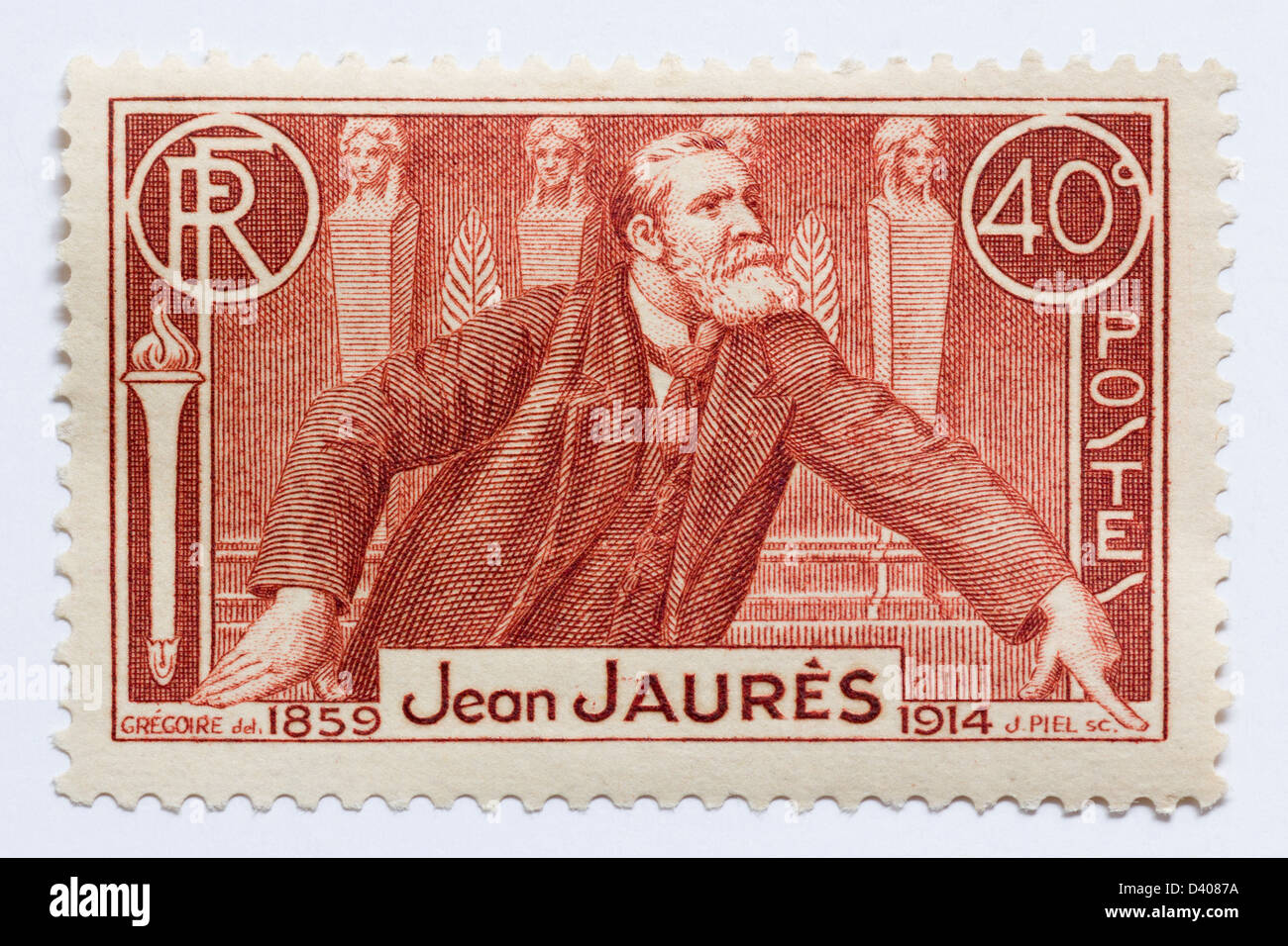 1936 mostrando el sello francés Jean Jaures (1859-1914), famoso líder socialista francés. Foto de stock