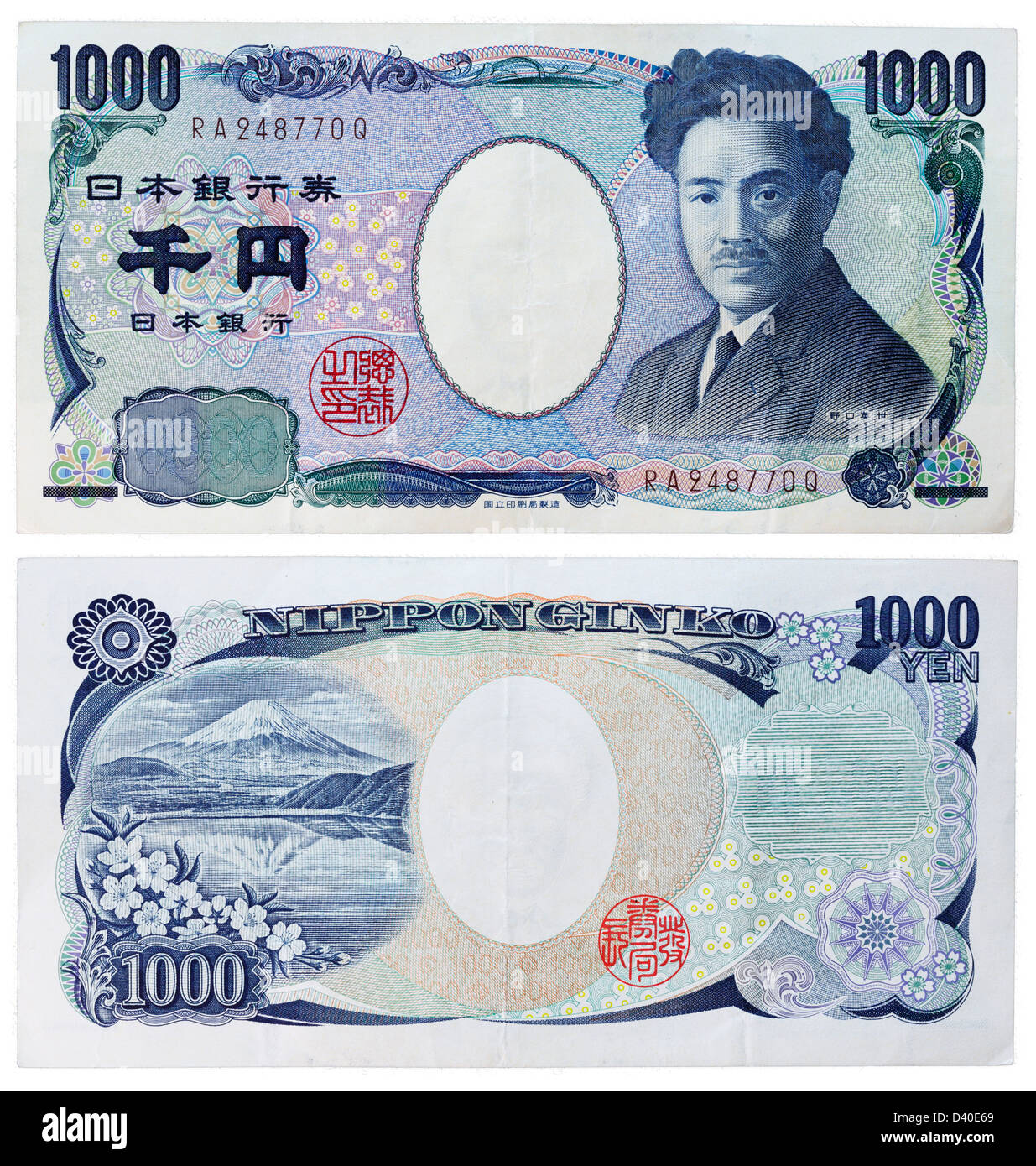 Billetes de 1000 yenes, Hideo Noguchi y vista del Monte Fuji, Japón
