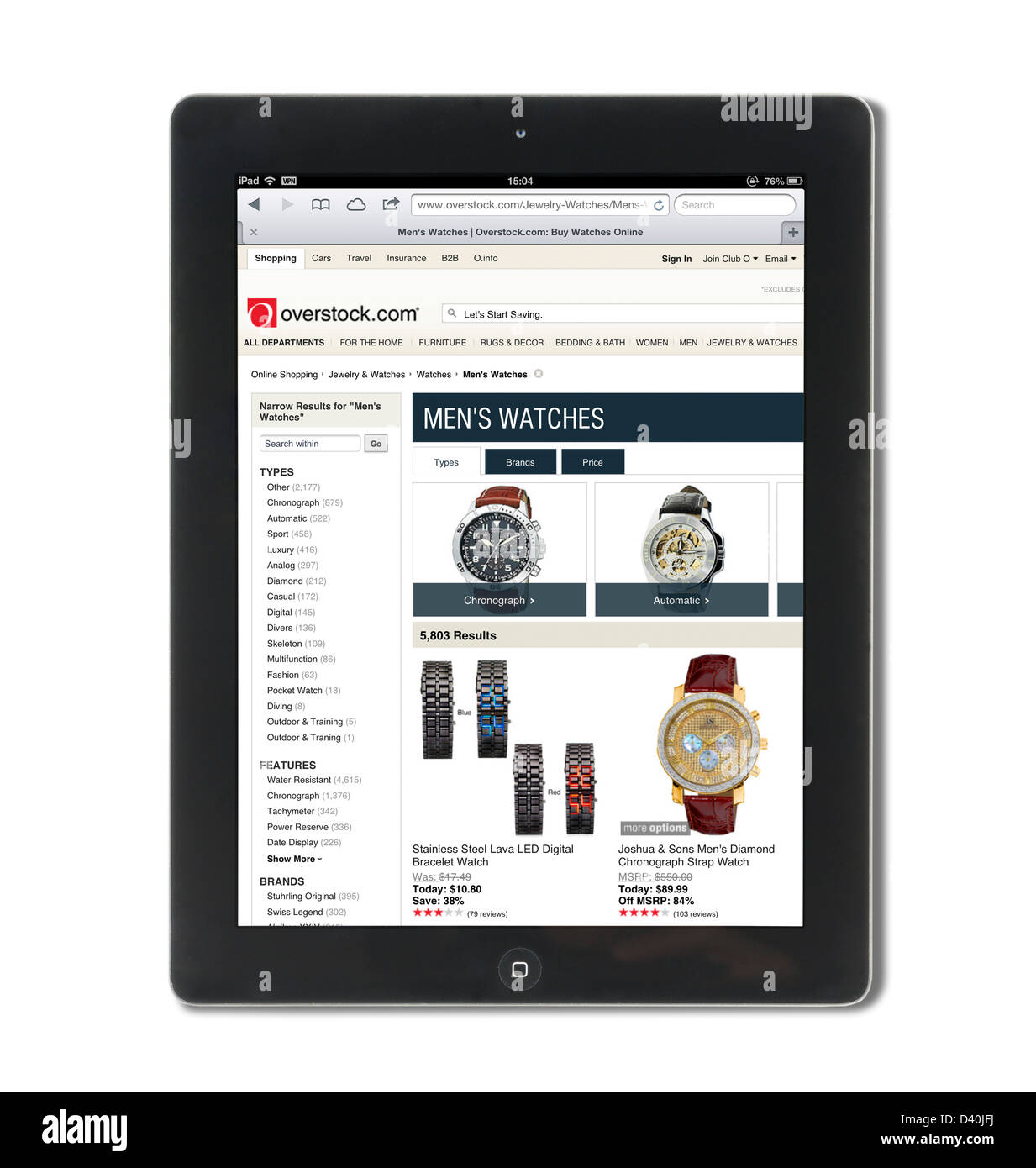 Compras en línea en el sitio web de Overstock.com, visto en un iPad 4, EE.UU. Foto de stock