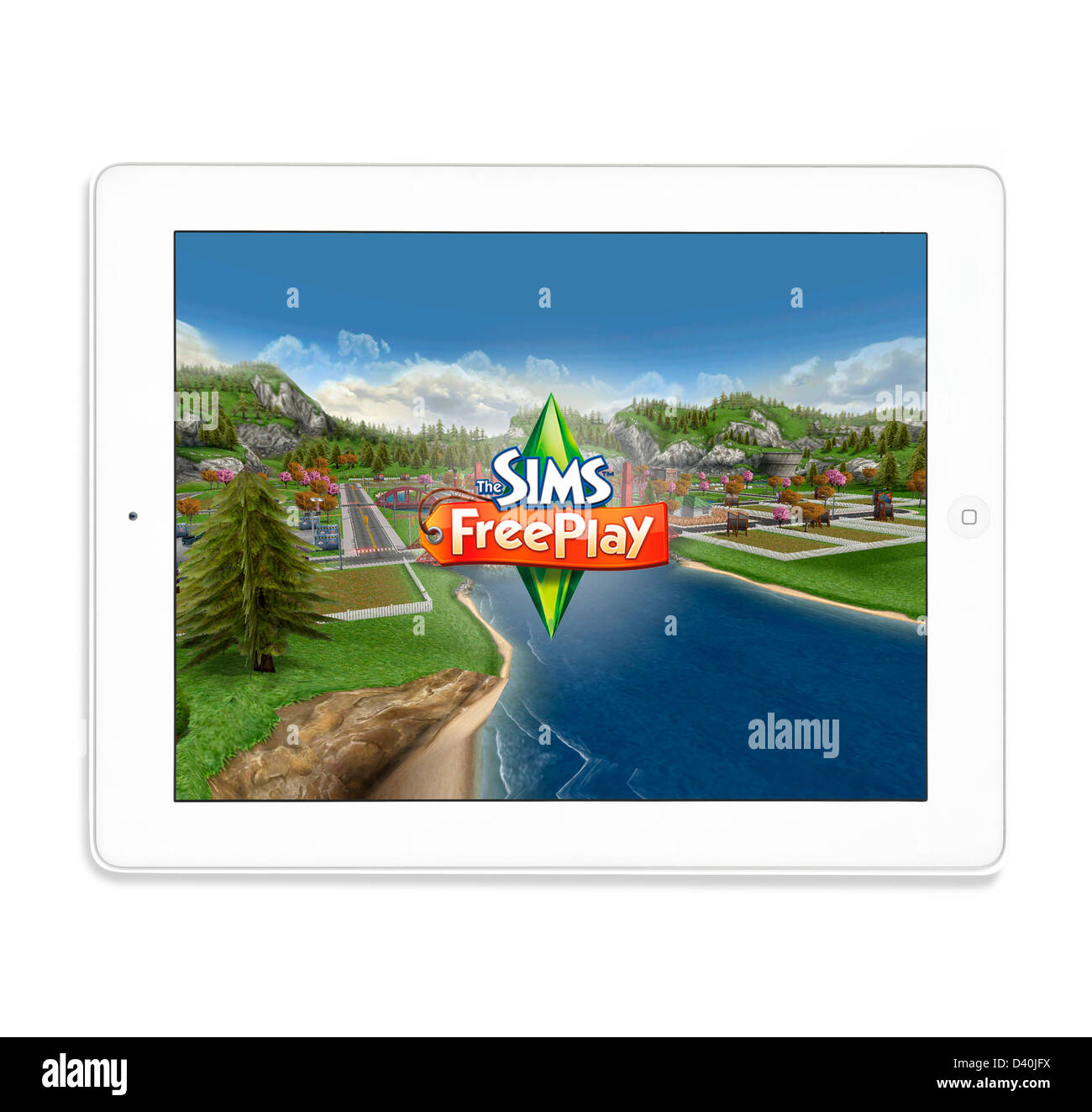 Jugar la versión gratuita del popular juego de los Sims en un iPad 4ª generación Foto de stock