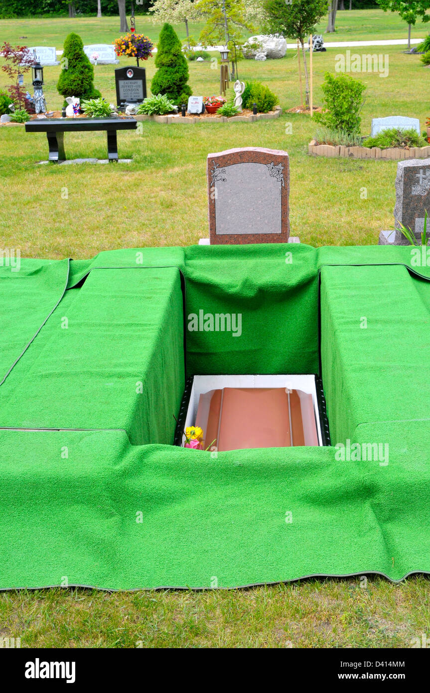 Funeral termina en el cementerio de tumba con los dolientes y los