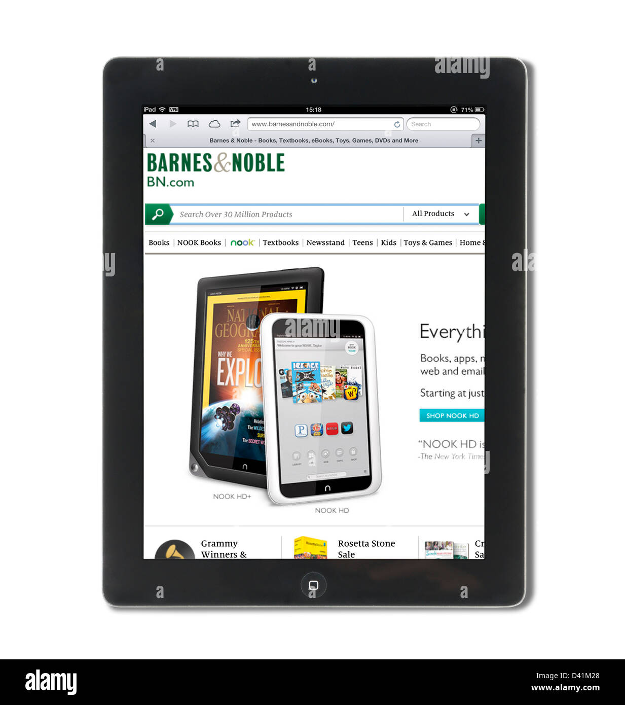 Compras en la librería online de Barnes and Noble, visto en un iPad 4, EE.UU. Foto de stock