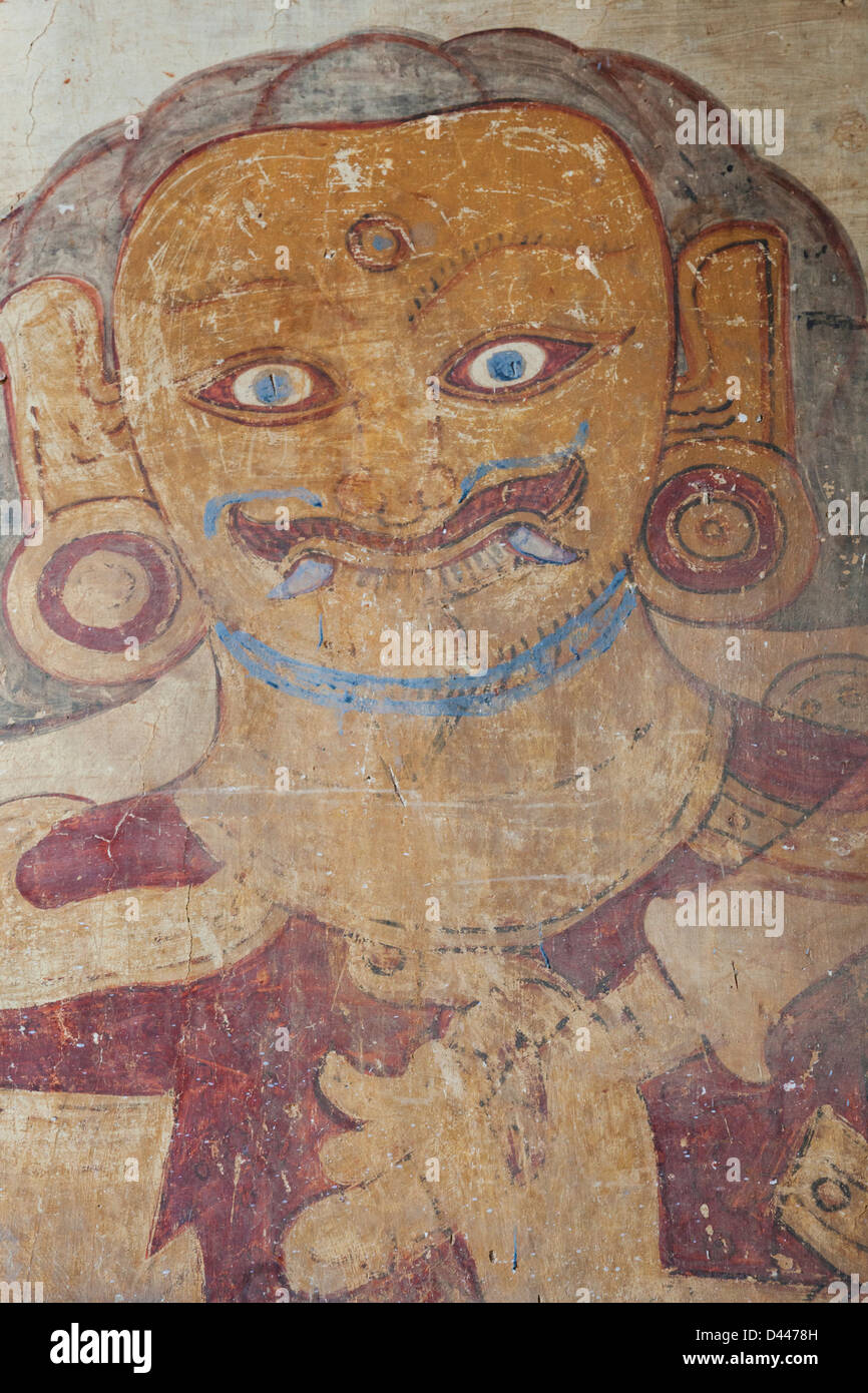 Myanmar, Bagan, templo Sulamani, antigua pintura de pared interior Foto de stock