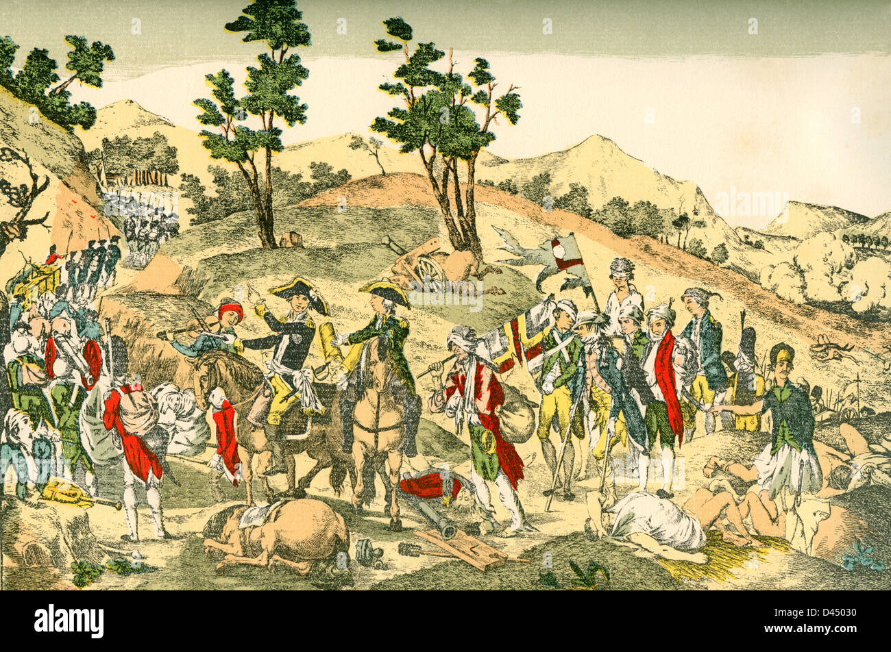 Ilustración que muestra satírica de la derrota de los prusianos en Valmy, Francia, durante las guerras revolucionarias francesas. Foto de stock