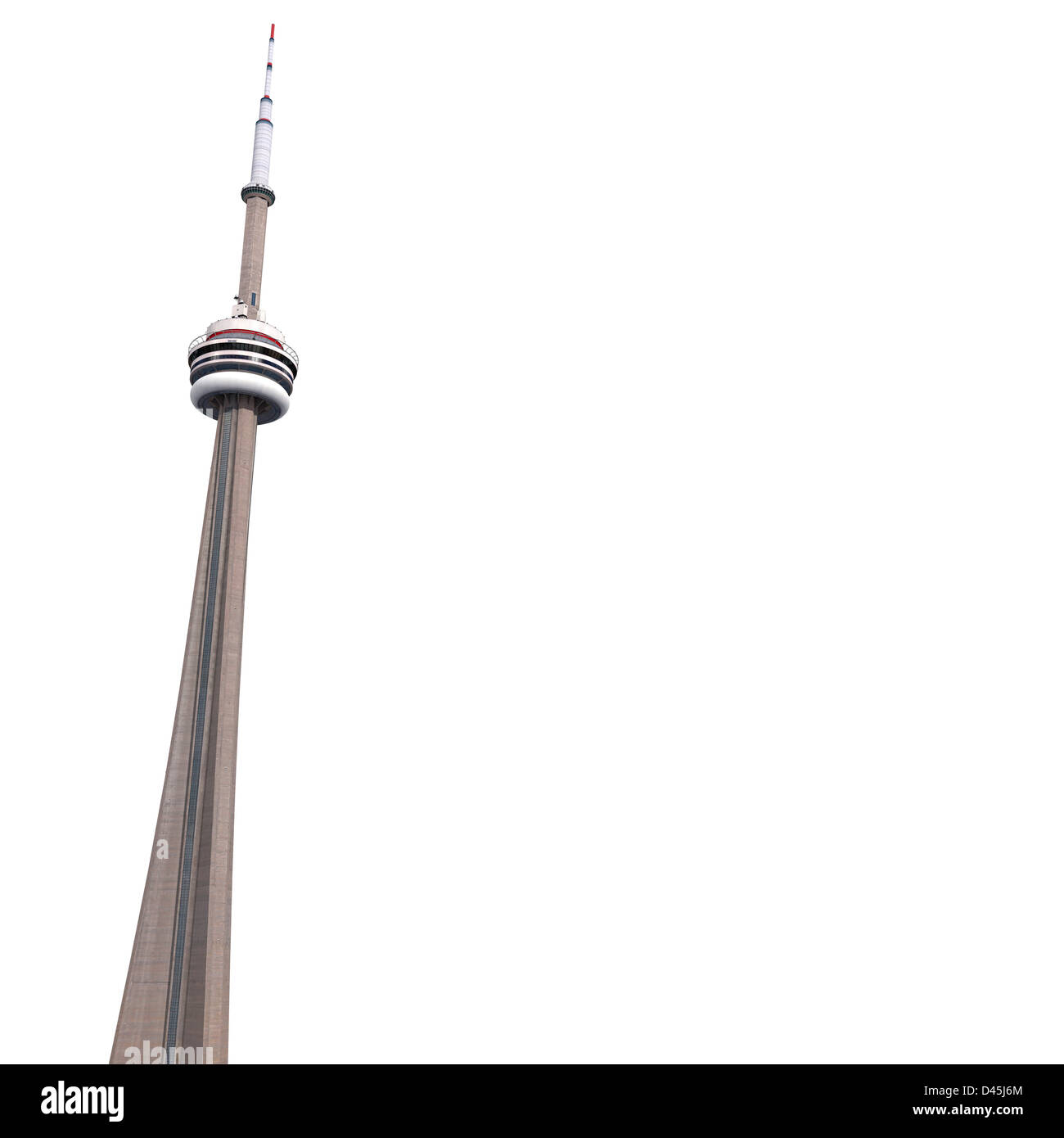 La CN Tower de Toronto aislado sobre fondo blanco con espacio de copia. Ilustración 3D fotorrealistas. Foto de stock