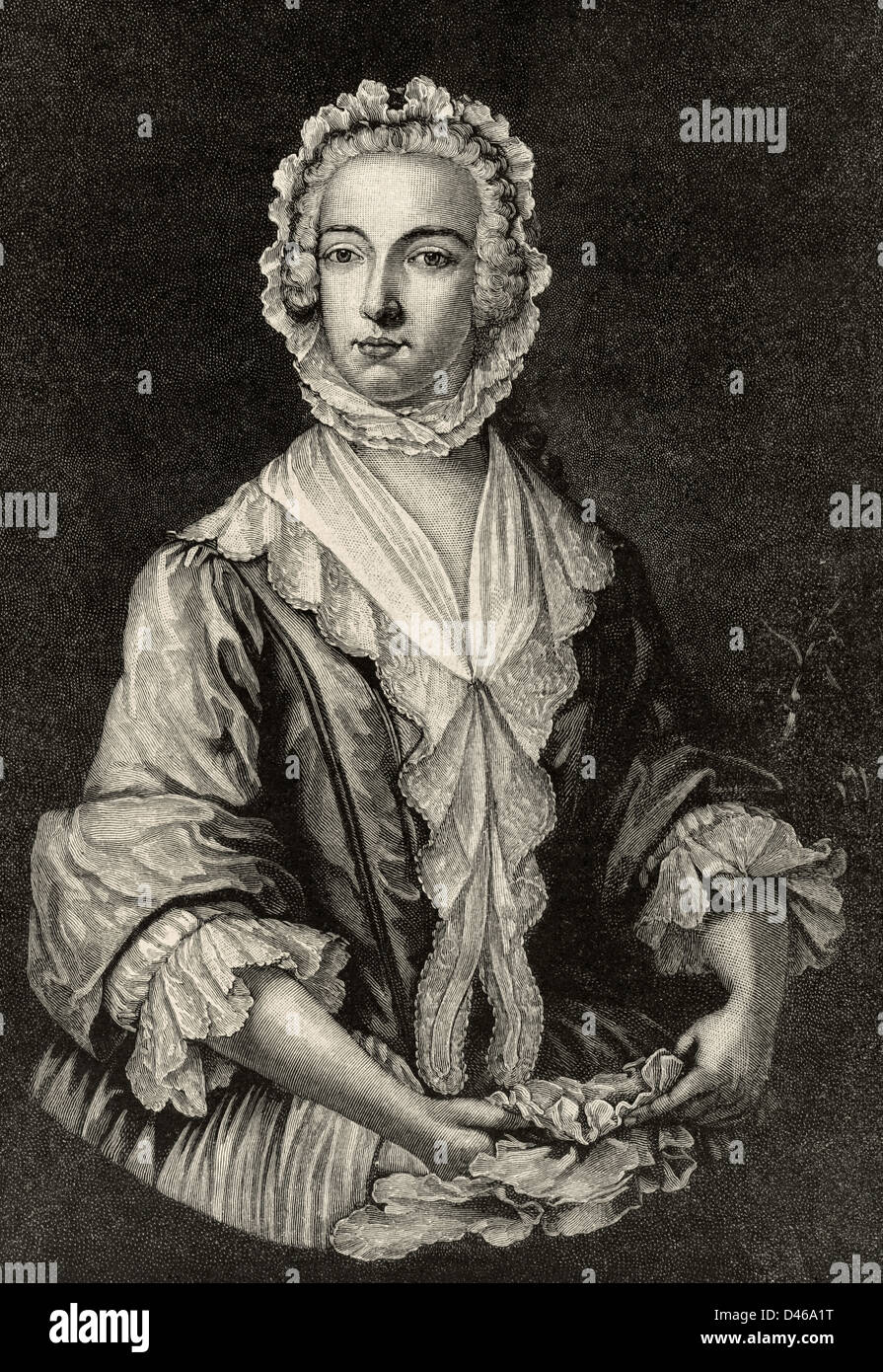 Charles Edward Stuart (1720-1788). Aristócrata escocesa. El príncipe Charles Edward Stuart disfrazados como Betty Burke, 1747. Grabado. Foto de stock