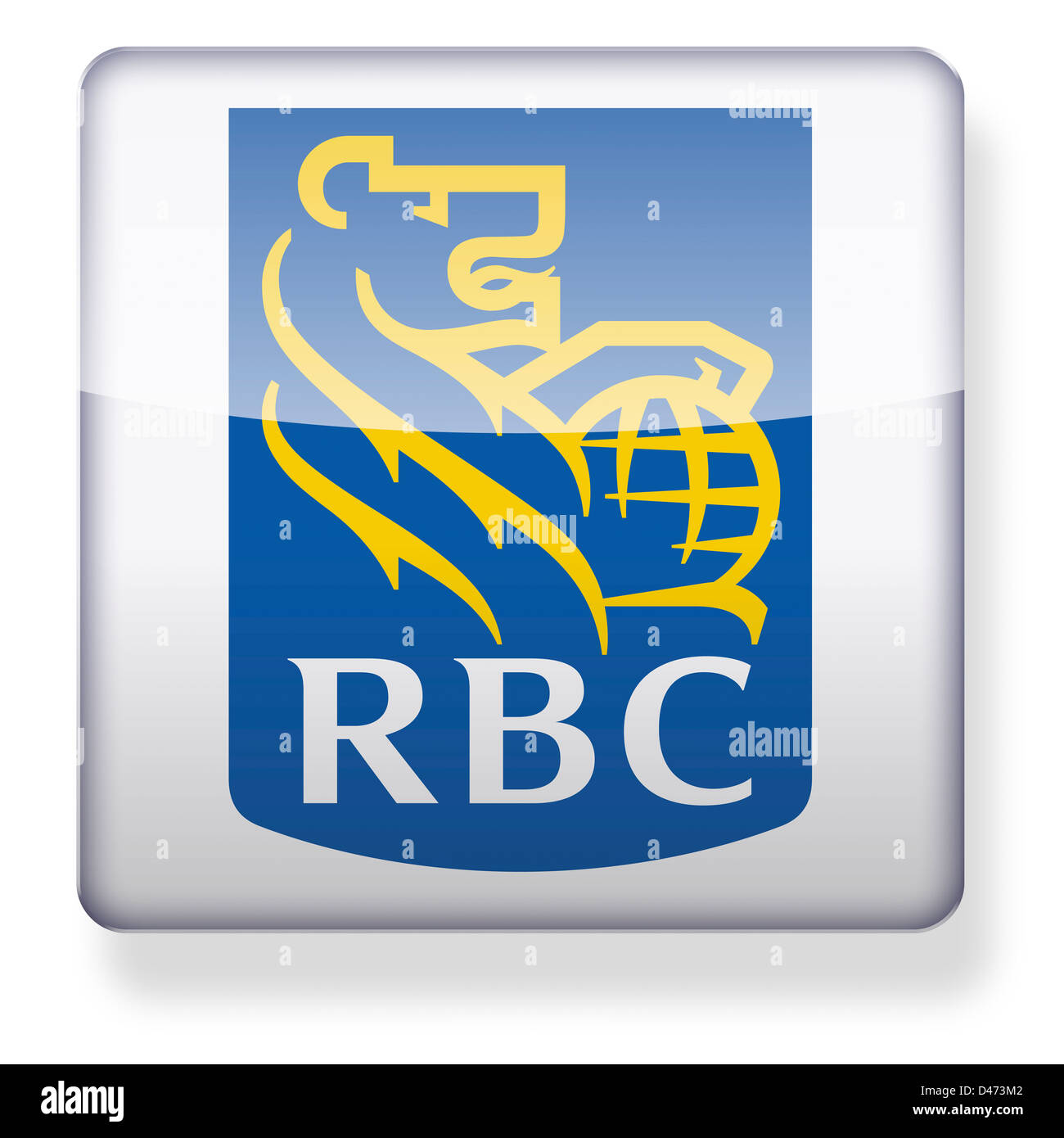 Logotipo del Royal Bank of Canada como el icono de una aplicación. Trazado de recorte incluido. Foto de stock