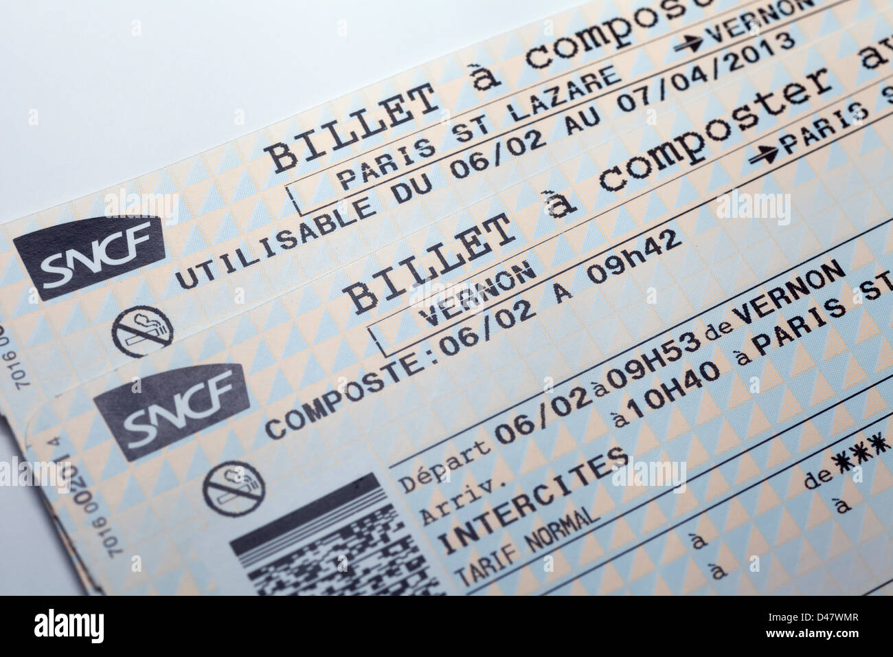 Billetes de tren SNCF francesa (desde Vernon a Paris St Lazare