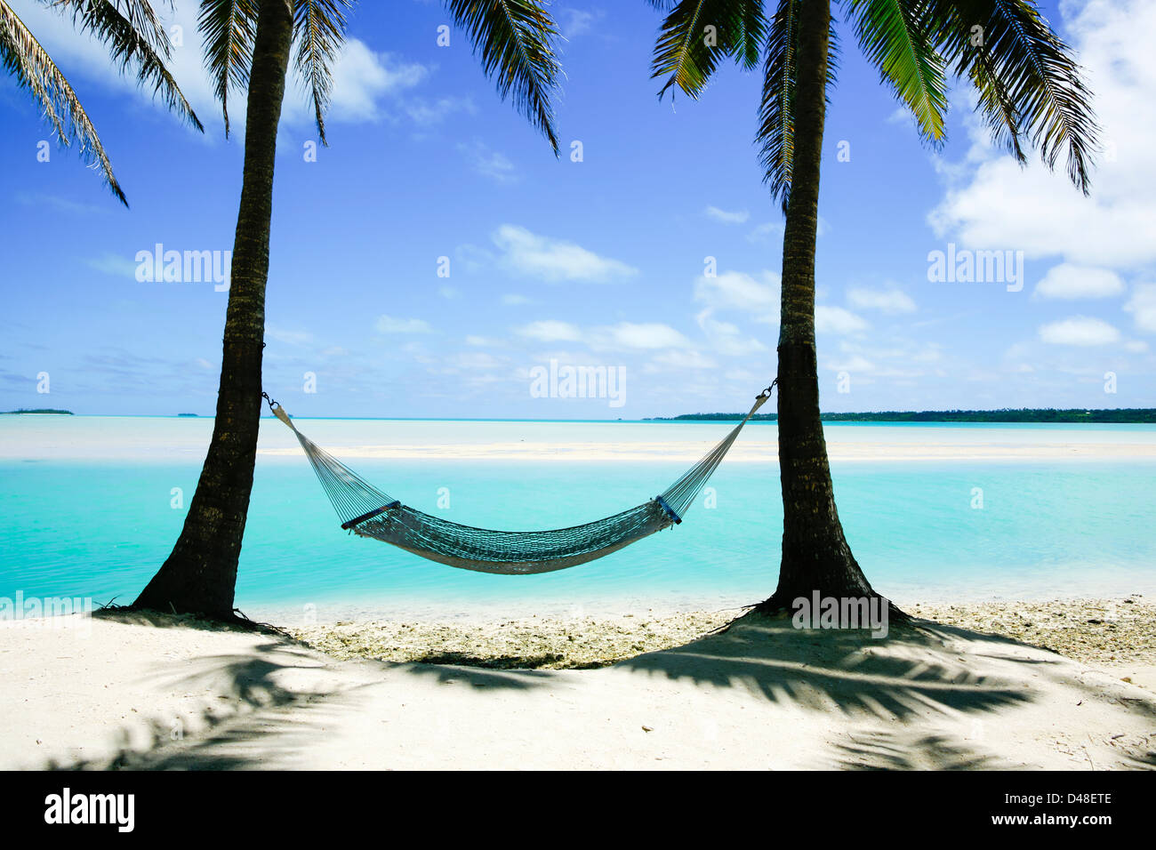 Una hamaca entre dos palmeras en la playa de la Isla Cook Fotografía de  stock - Alamy