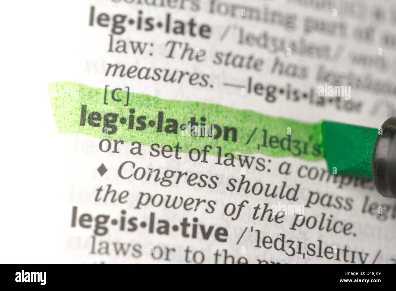 Definición de legislación resaltada en verde Foto de stock