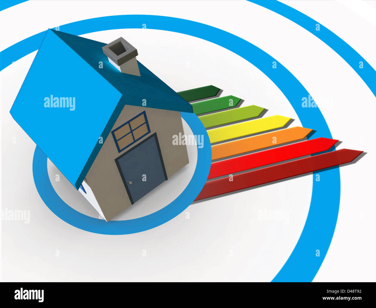 Tabla de colores de clasificaciones de energía proveniente de la casa en 3D Foto de stock
