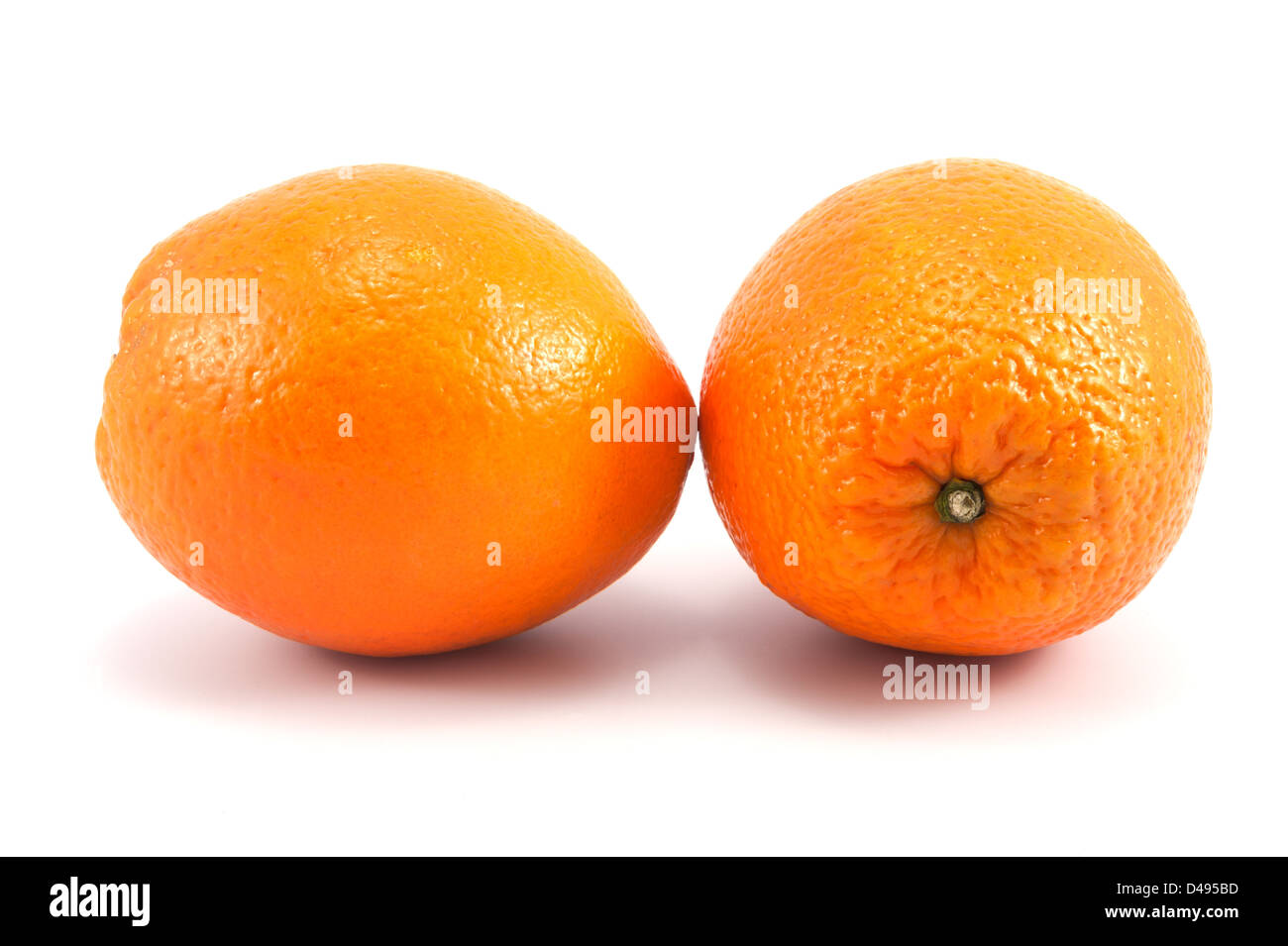 Dos frutas naranjas sobre fondo blanco. Foto de stock