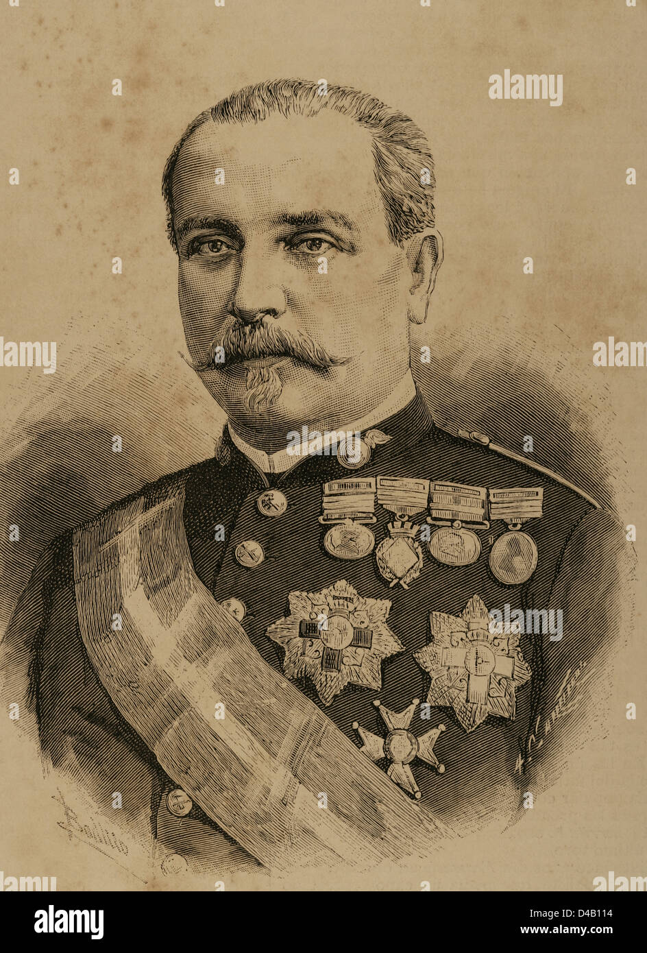 Manuel Cassola Fernández (1838-1890). Militar y político español. Grabado. Foto de stock