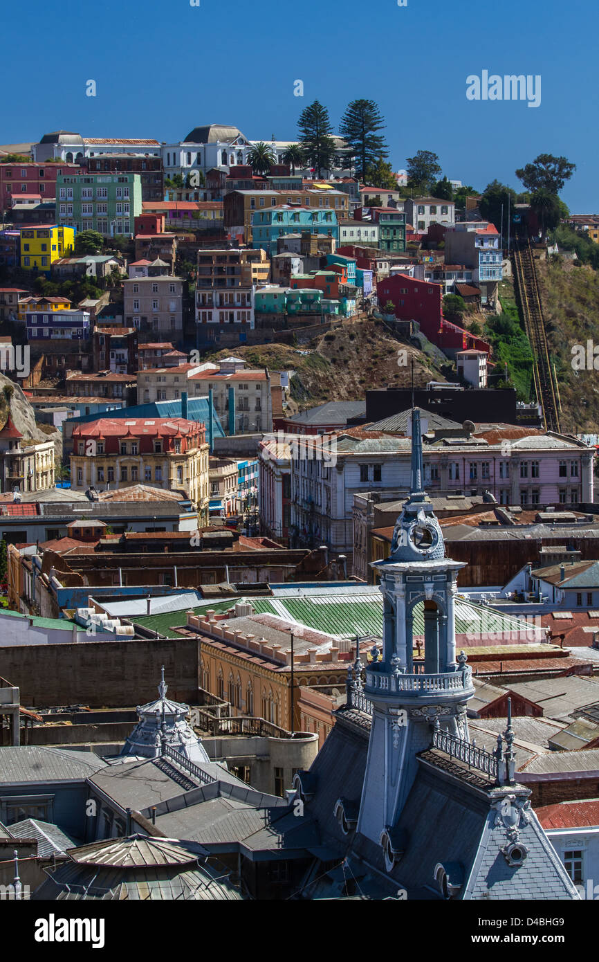 Salvaje punto Infectar Visión vertical de las vibrantes calles y coloridas casas de Valparaíso  incluyendo un funicular, Chile, sitio del Patrimonio Mundial de la UNESCO  Fotografía de stock - Alamy
