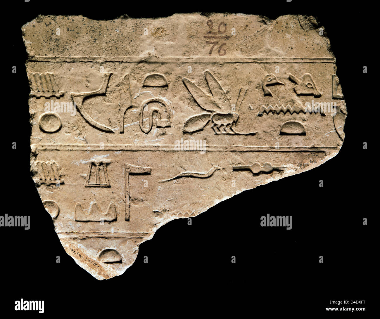 Detalle de un arte egipcio jeroglífico. Grabado en piedra. Museo Arqueológico Nacional. Madrid. España. Foto de stock