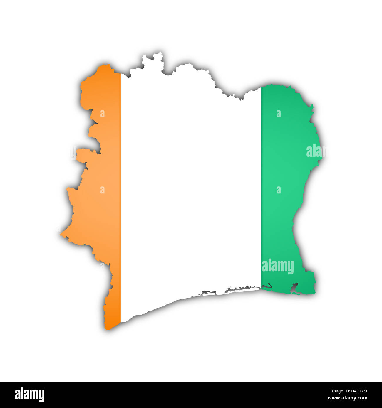 Mapa y bandera de Côte d'Ivoire con sombra Foto de stock