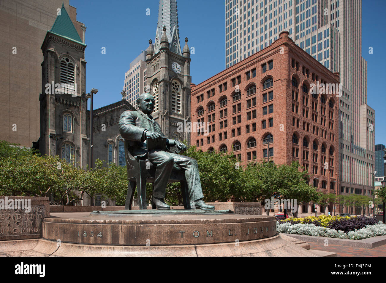 Alcalde Tom Johnson estatua plaza pública Downtown Cleveland Ohio EE.UU Foto de stock