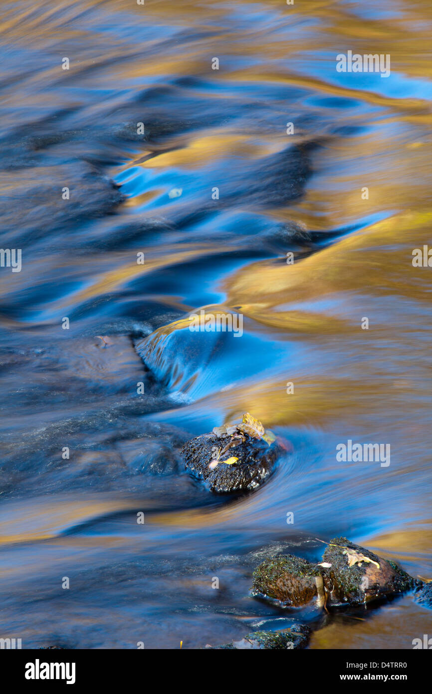 Otoño de patrones en la superficie de un arroyo, en el condado de Mayo, Irlanda. Foto de stock
