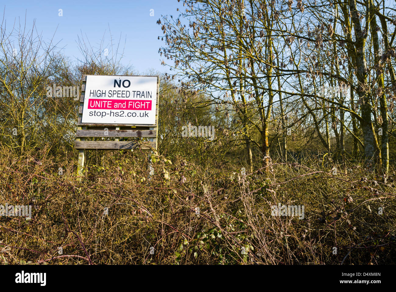 Detener el HS2 firmar cerca Offchruch, Warwickshire, REINO UNIDO Foto de stock