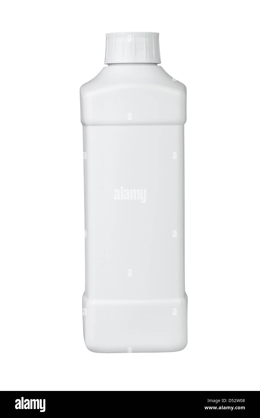 Detergente contenedor blanco sobre fondo blanco. Foto de stock
