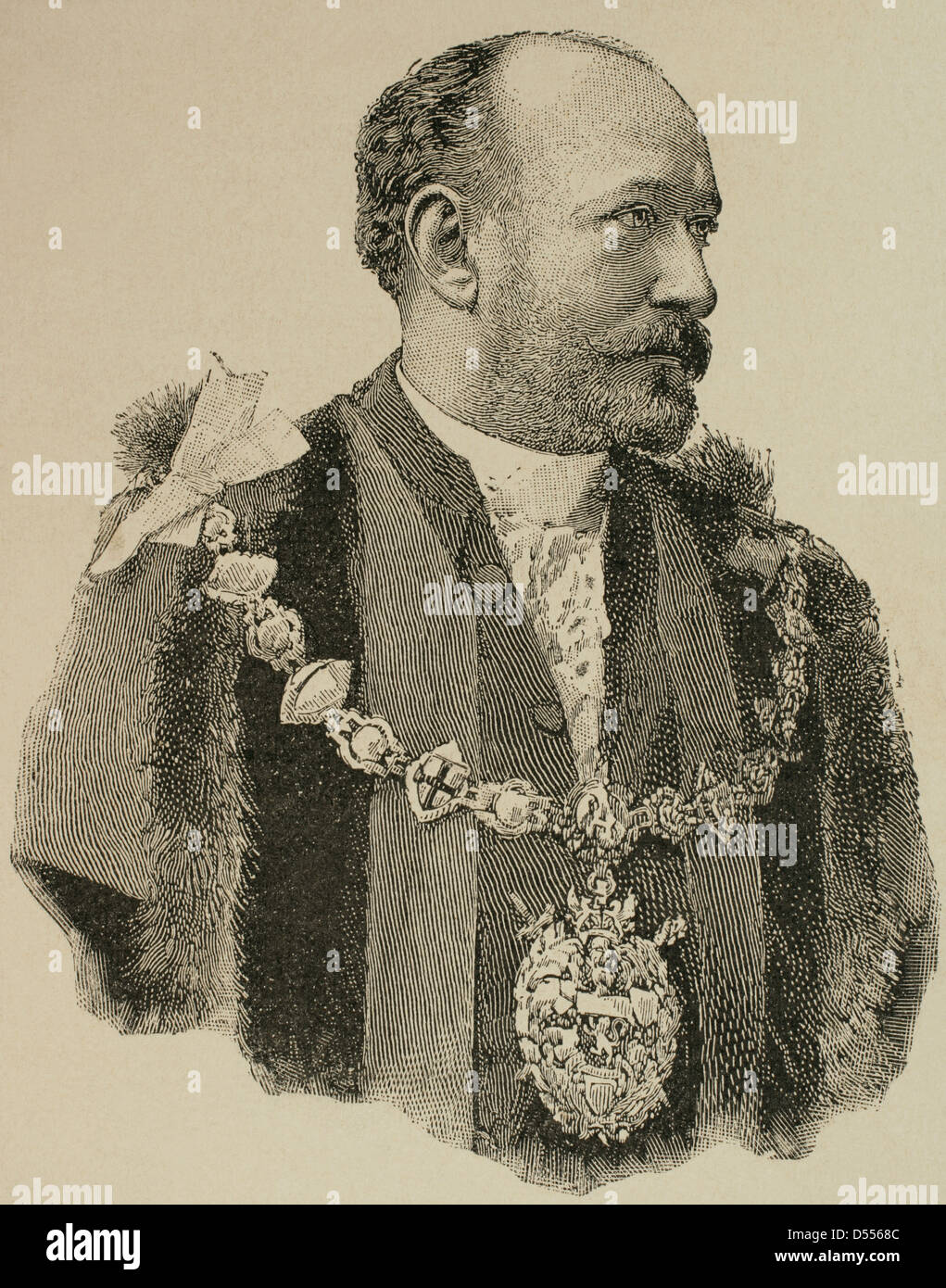 Augustus Harris (1852-1896). El actor inglés, empresario y dramaturgo. Grabado en la ilustración artística, 1896. Foto de stock
