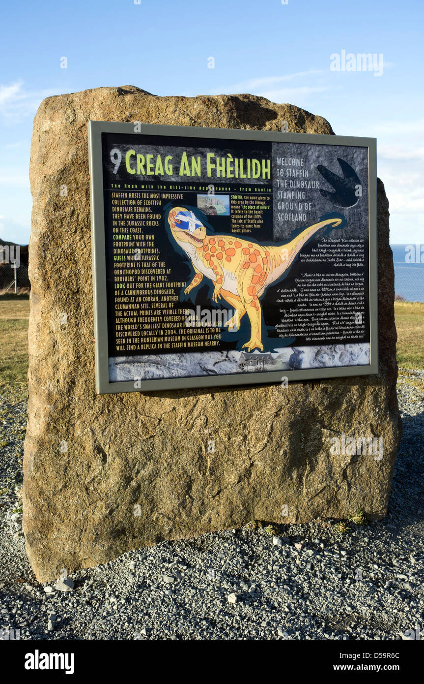 Dinosaur Information Board en la falda Rock Staffin Isla de Skye Escocia  Reino Unido Europa Fotografía de stock - Alamy