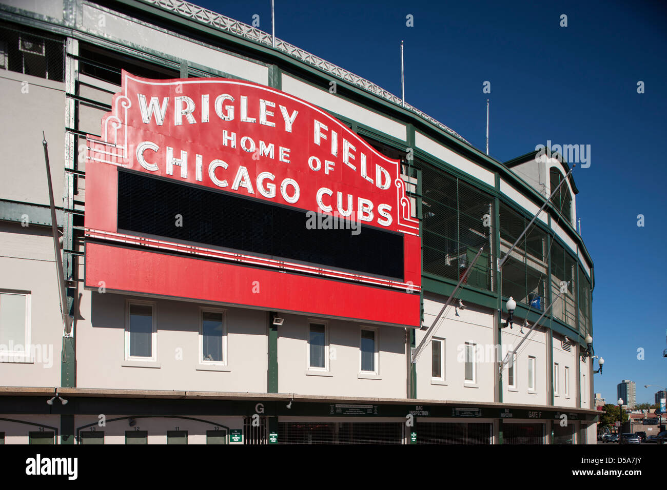 CHICAGO CUBS ENTRADA PRINCIPAL MARQUESINA Wrigley Field, el estadio de béisbol (©Zachary Taylor Davis 1914) de Chicago, Illinois, EE.UU. Foto de stock