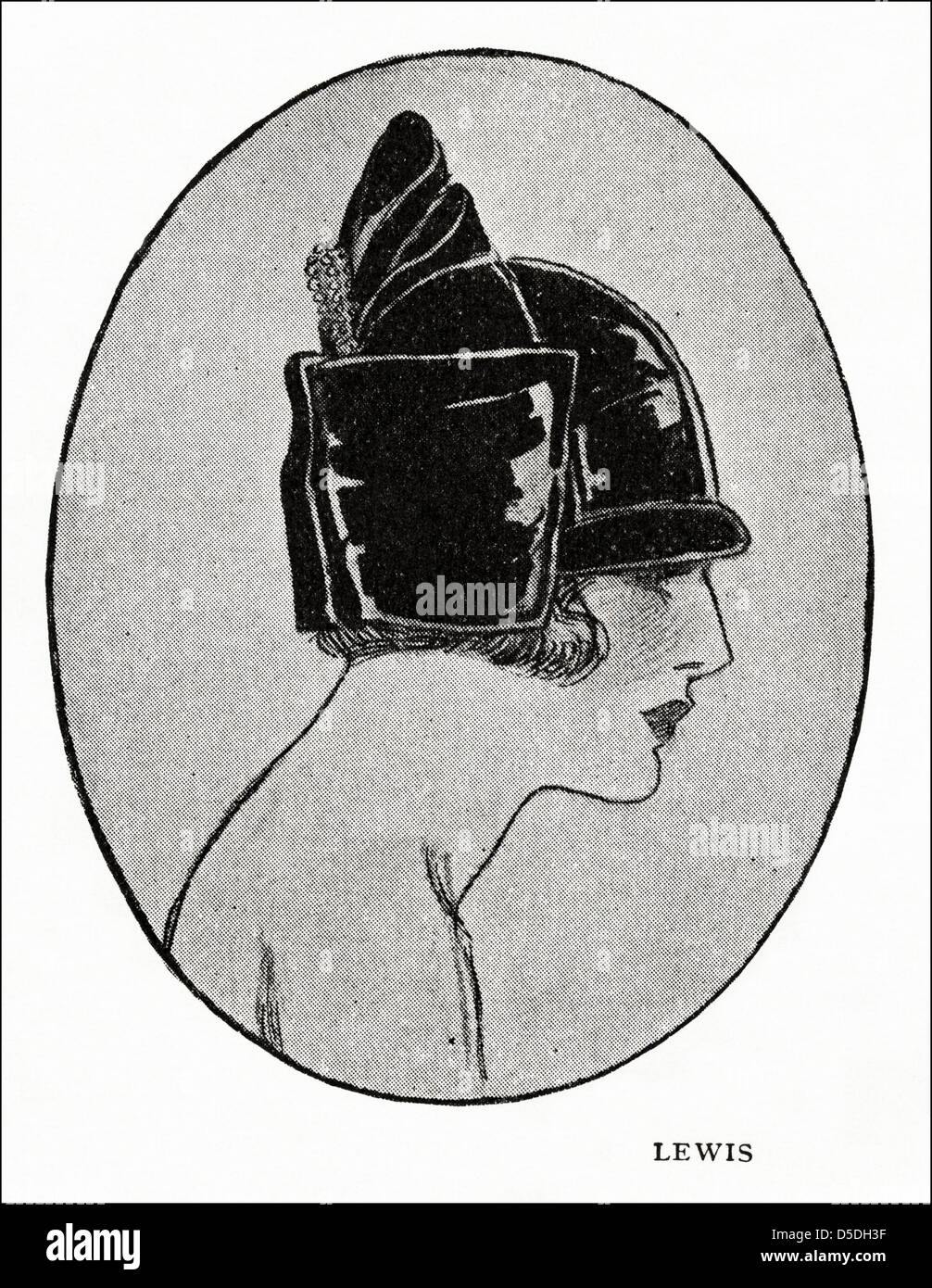 La moda de París de 1923 por el diseñador de Lewis. Sombrero de terciopelo negro con un adorno de Strass y turquesa. Foto de stock