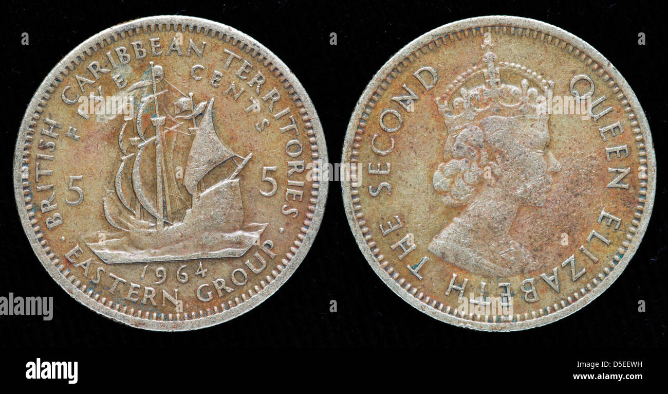 Moneda de cinco centavos, Territorios británicos del Caribe Oriental (Grupo), 1964 Foto de stock