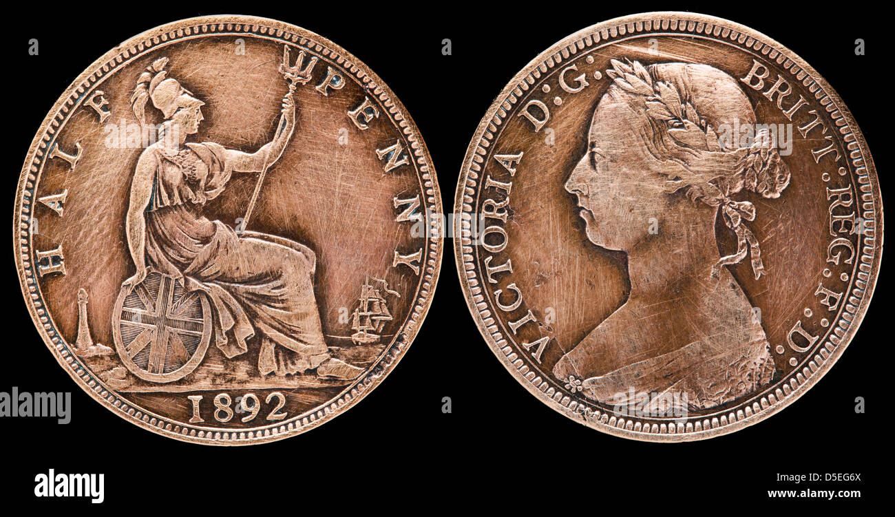 Moneda de medio centavo, Reina Victoria, Reino Unido, 1892 Foto de stock