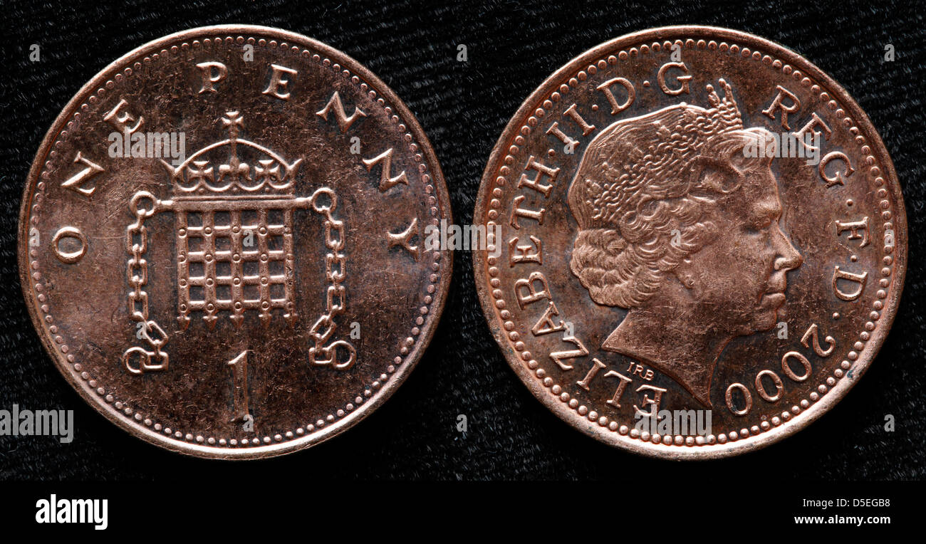 Moneda de 1 céntimo, Reino Unido, 2000 Foto de stock