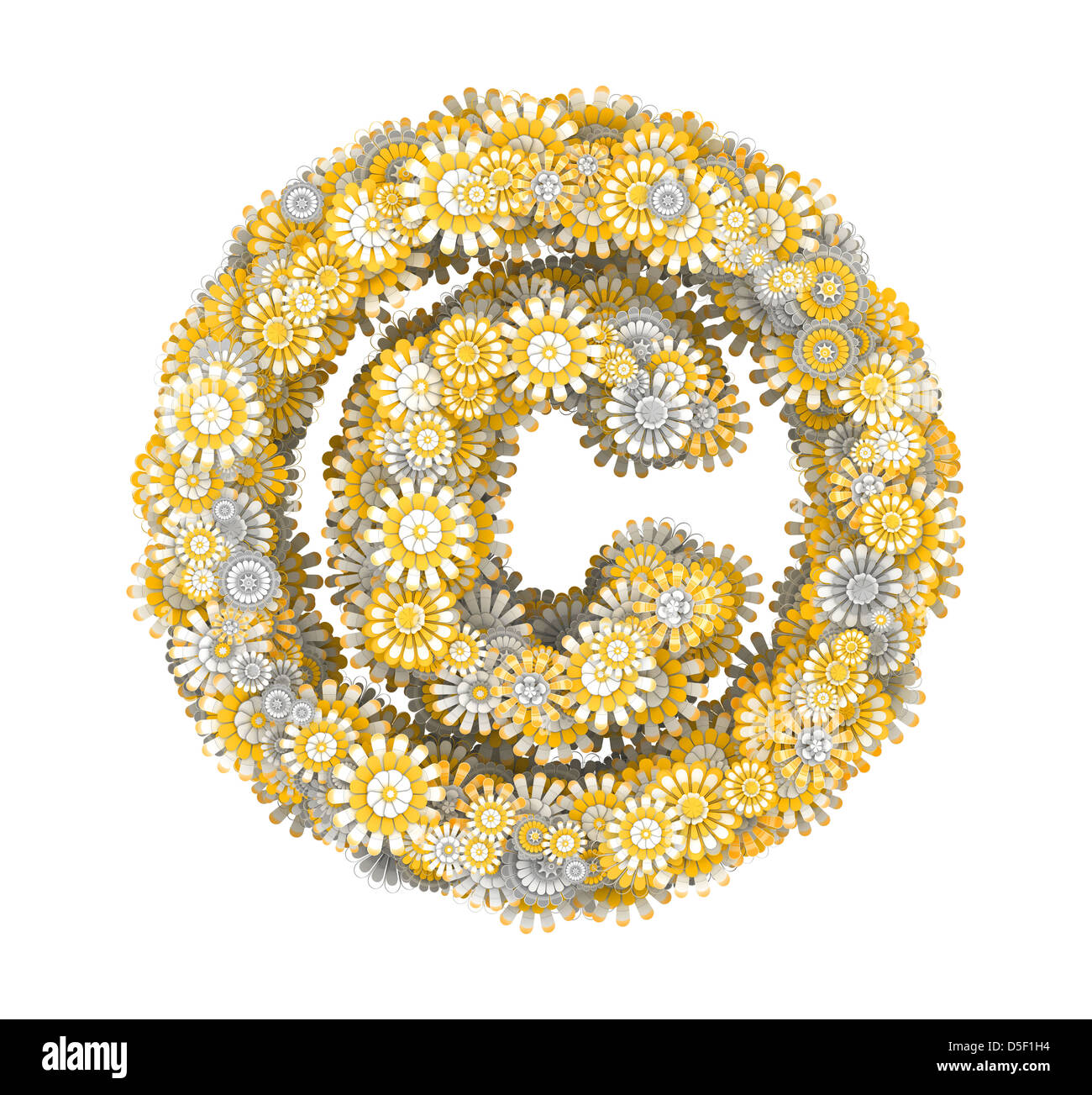 Signo de Copyright de amarillas flores de manzanilla, forma de letra Foto de stock