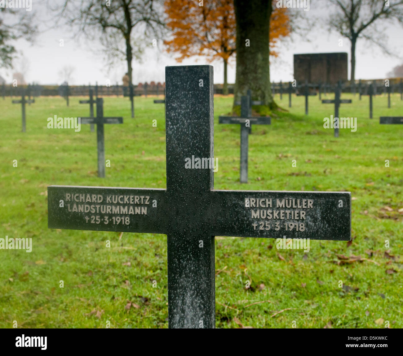 Tumba de marcadores en el cementerio alemán de la Primera Guerra Mundial,  en Fricourt en el campo de batalla de Somme, Francia Fotografía de stock -  Alamy