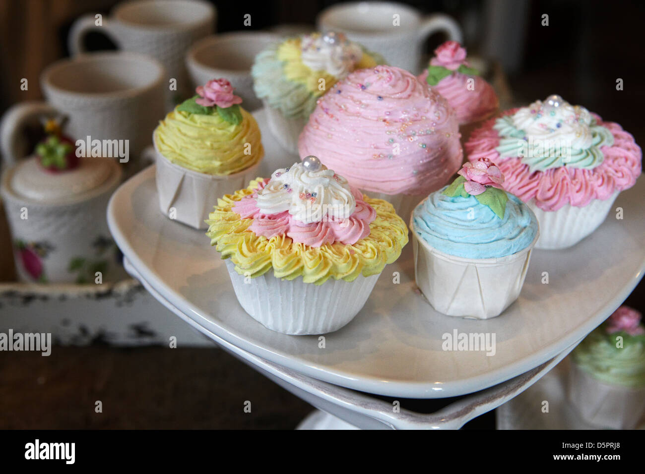 Cup Cakes, bandeja de té, Foto de stock